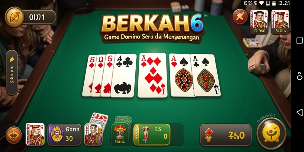 Screenshot gameplay BERKAH6 yang menunjukkan tantangan seru di meja domino.