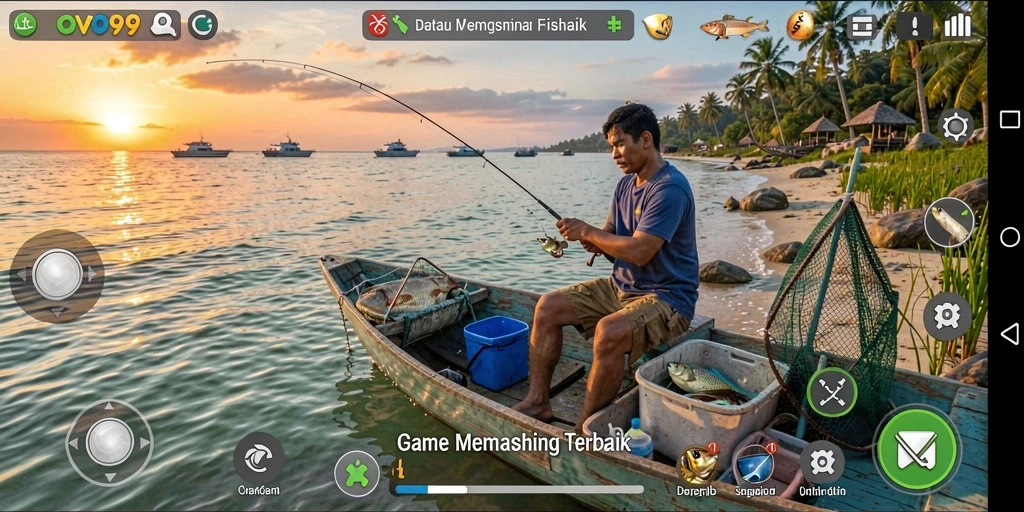 Tampilan screenshot gameplay OVO99 yang menampilkan momen memancing seru.